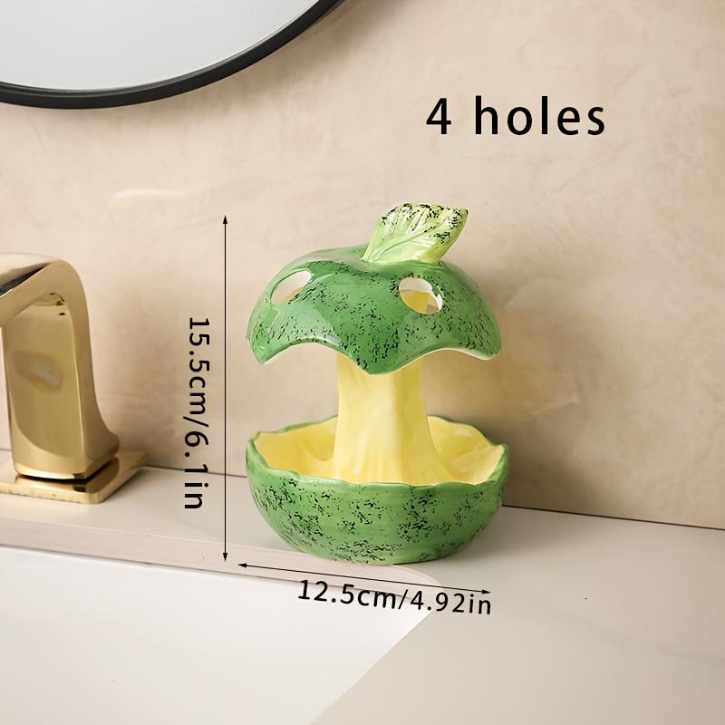 

1 шт. забавная керамическая полка для зубной пасты и зубных щеток в форме яблока, многоразовая полка, подходит для туалетного столика в ванной комнате, на выбор два стиля и два цвета 4 Holes