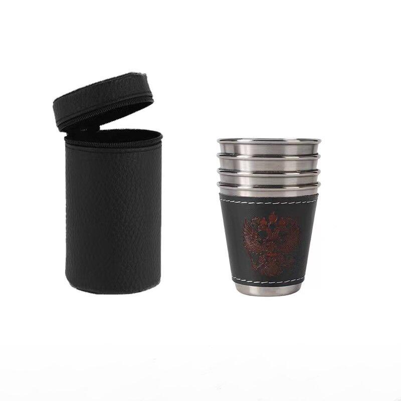 

4 шт. 70 мл рюмки из нержавеющей стали с кожаным чехлом, чашки для эспрессо, барная посуда, емкость для питья, кемпинг, дом, ресторан, кружка 70ml