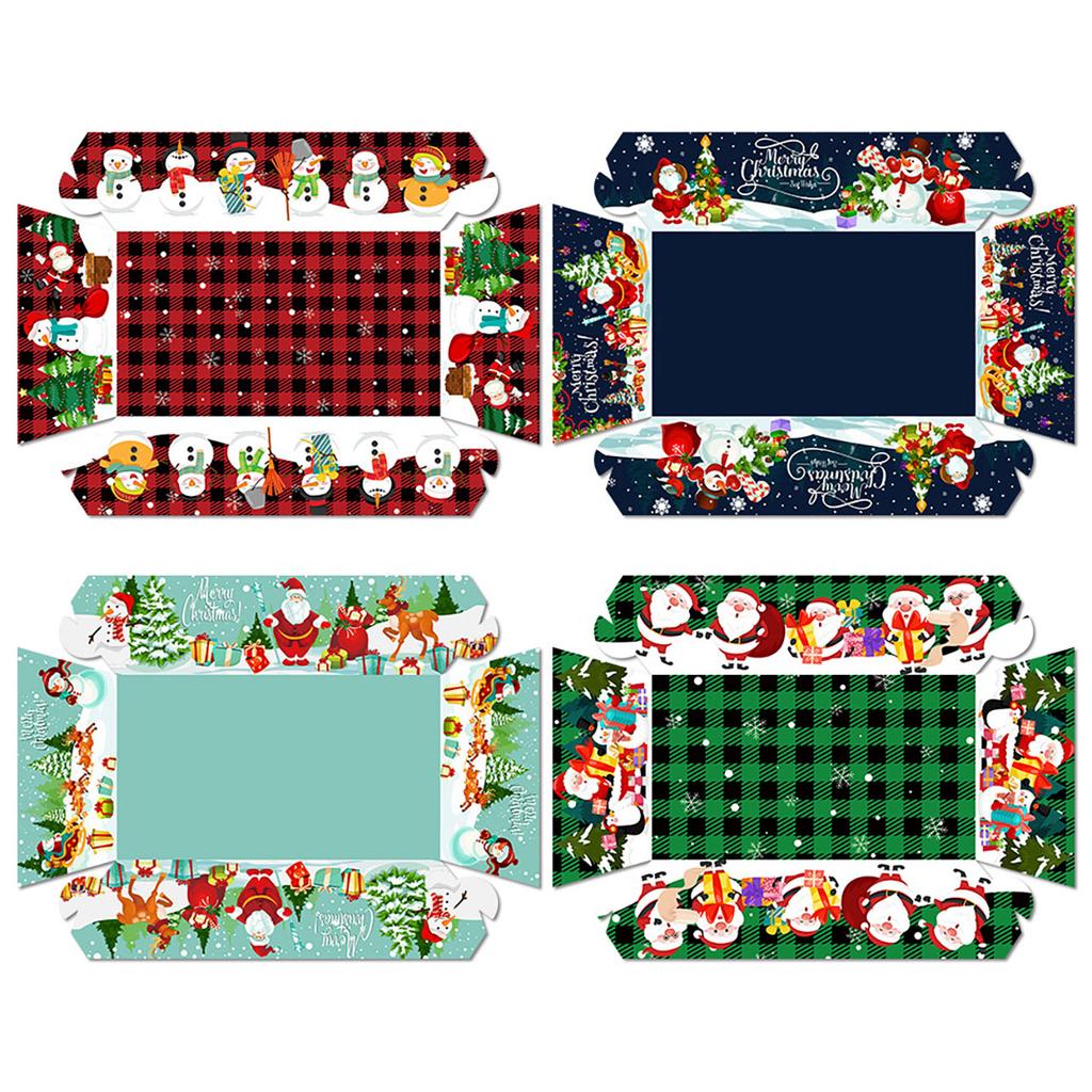 4Pcs Christmas Food Serving Paper Trays Xmas Decoration Desktop Popcorn Snacks Potato Chips Boxes Kids Birthday Party Supplies