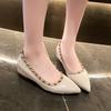 Fashion 2025 New Summer Rivet Pointed Toe Soft Sole Scoop Shoes Women's Shallow Mouth Inside Heightening Single Shoes Versatile