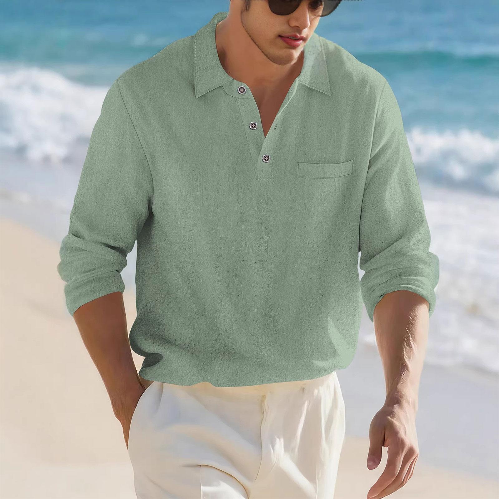 

Men s Single Breasted Collared Shirt Casual Loose Fitting Beach Long Sleeved Shirt XXL