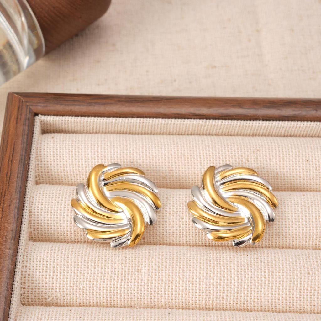 Gold and Silver Stainless Steel Ear Studs with Color Block Design
