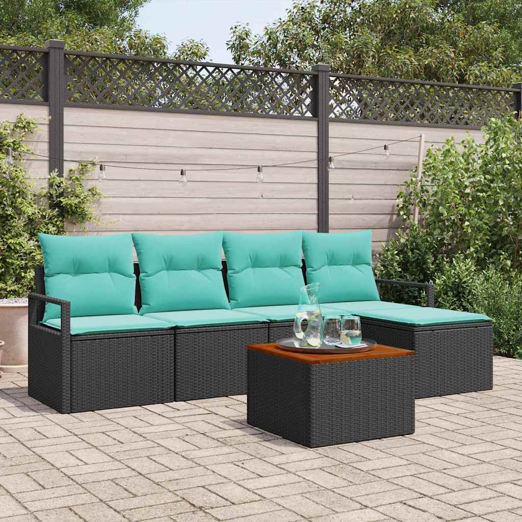 Garden Sofa Set with Cushions 6 pcs Black Poly Rattan