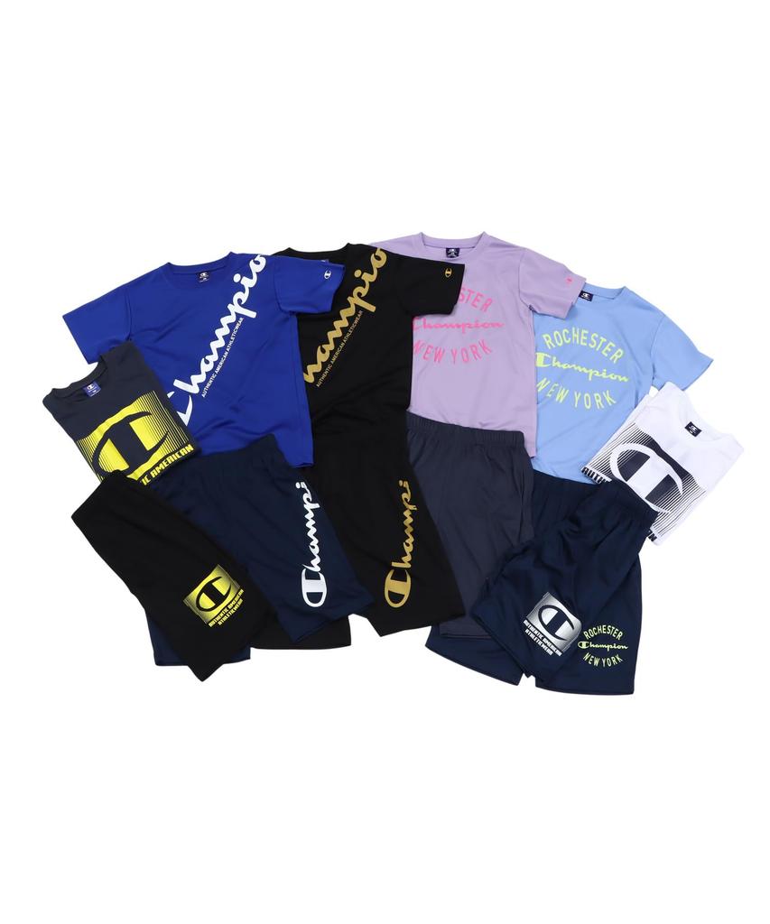 Champion Short Sleeve Crew Neck Tracksuit Set with Graphic Logo Basic Sport and Pale Kids' (2-Piece Set) Quick-Drying Print, T-Shirt Shorts, Blue,