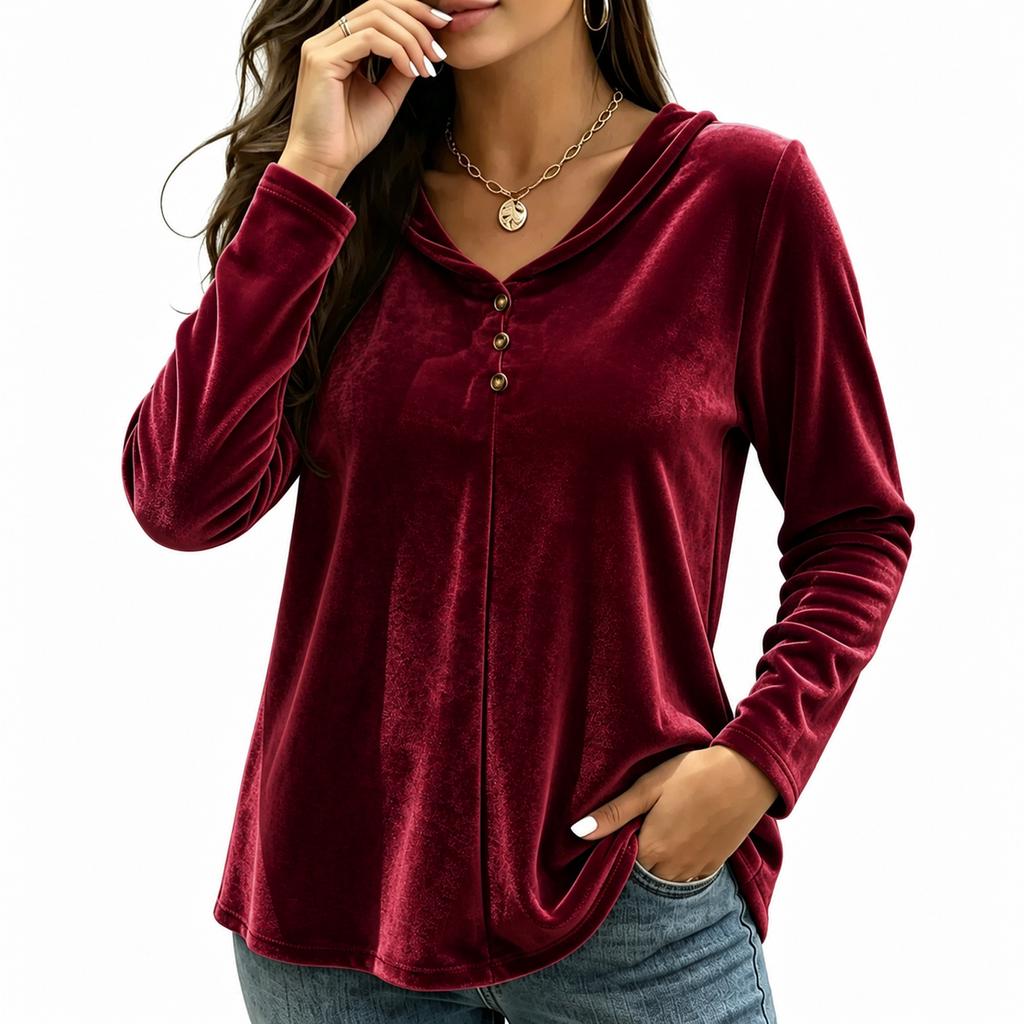 Women's V-Neck Velvet Long Sleeve Jacket for Casual Everyday Wear