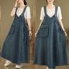 Gonna a salopette in denim retrò da donna per primavera, autunno ed estate, vestito ampio taglie forti