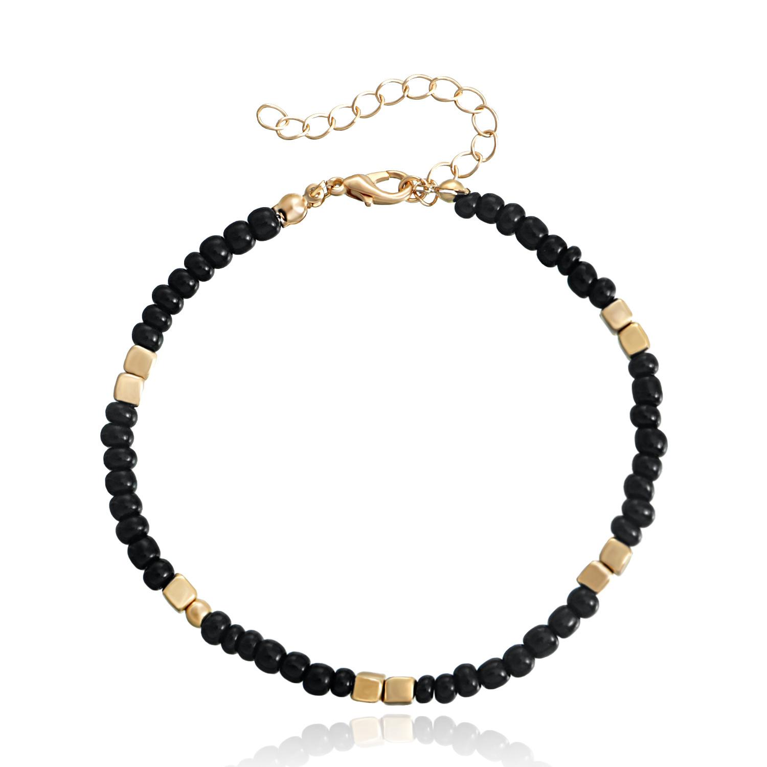 

European and American jewelry, new gold rice bead beach anklet women, fashionable hand-threaded square alloy foot decoration