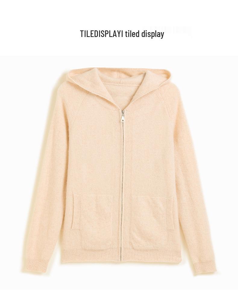 Autumn/Winter 2024 Women's Cashmere Knit Hooded Cardigan - Zipper, Solid Color, Loose Fit