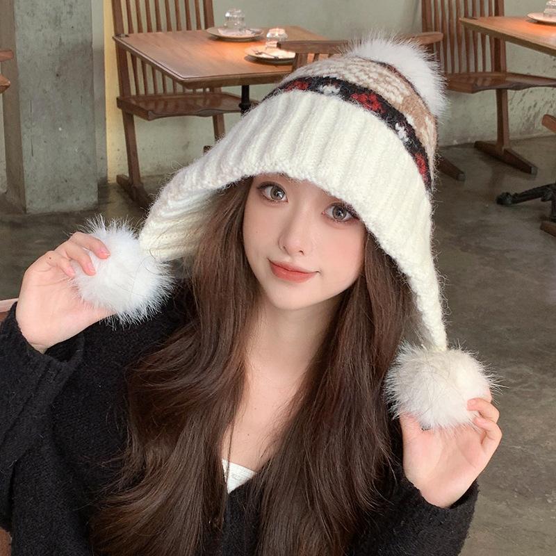 New Korean Style All Match Knitted Hat for Women In Autumn and Winter Sweet and Warm Pile Hat Fashionable Woolen Hat