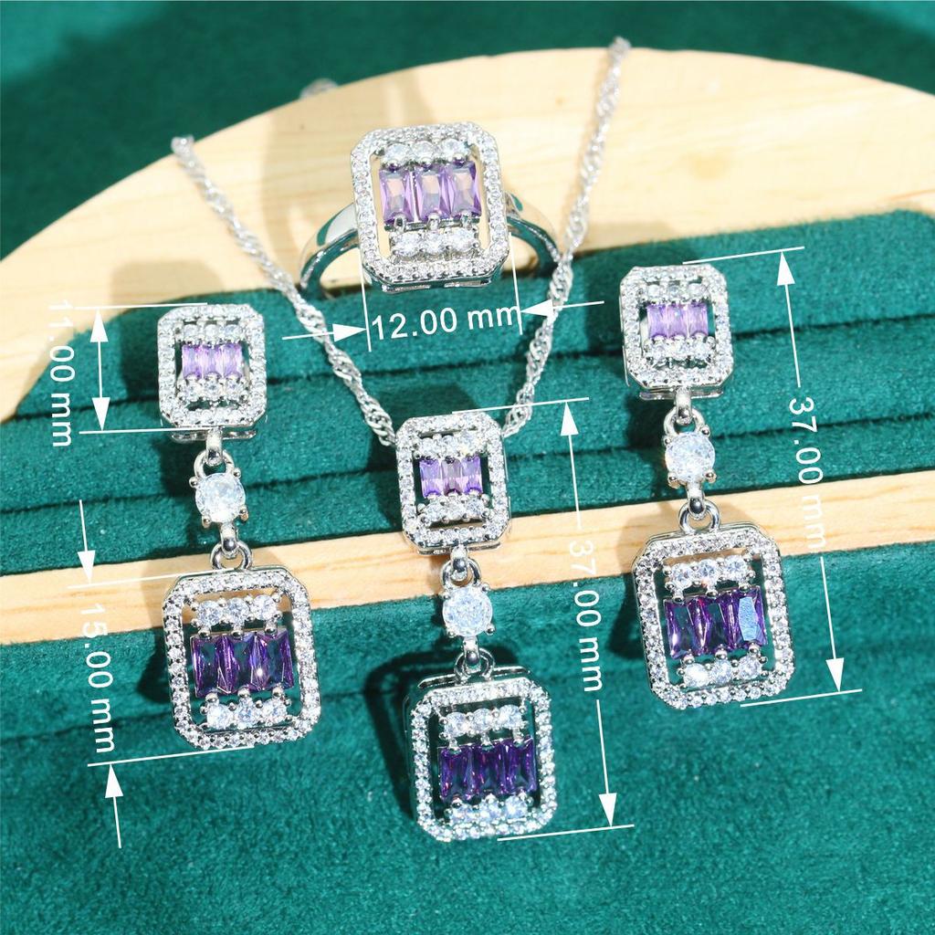Jewelry Europe and The United States Hot Anti Allergic Zircon Necklace Earring Ring Jewelry Set