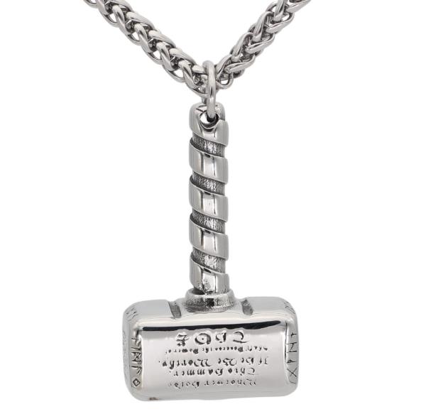 Fashion Valknut Viking Thor's Hammer Pendant Necklace With keel Chain As Men Gift with wooden box