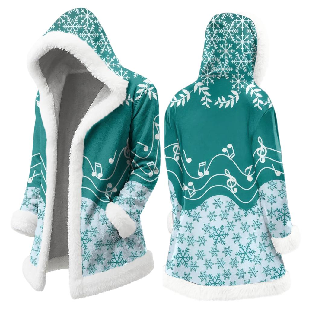 Men's Christmas Long Hooded Cardigan With Pockets Warm Jacket