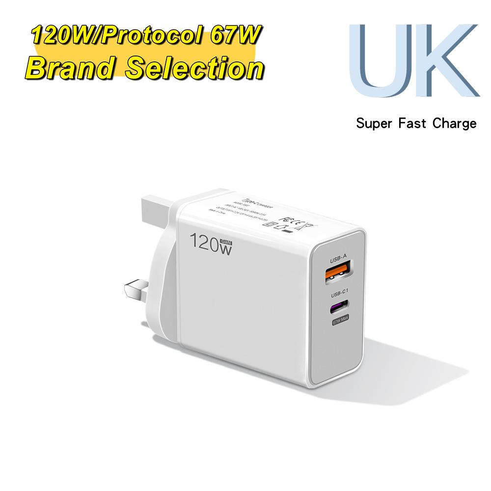 120W 6A Fast Charger PD Quick Charging USB C Power Adapter Wall Charger With Type C Cable For High Power Fast Charging Devices