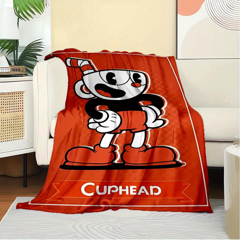 1pc Cuphead,Cartoon,Orange Flannel Blanket  Lightweight Soft for All Seasons, Ideal for Couch, Office, Bed, Travel, Camping  Throw