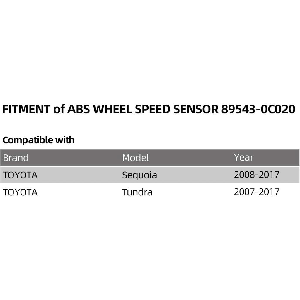 ABS Wheel Speed Sensor Front Left 89543-0C020 ALS1791 5S8686 SU10148 Compatible with Toyota Sequoia 2008-2017 Tundra 2007 2008 2009 2010 2011 2012