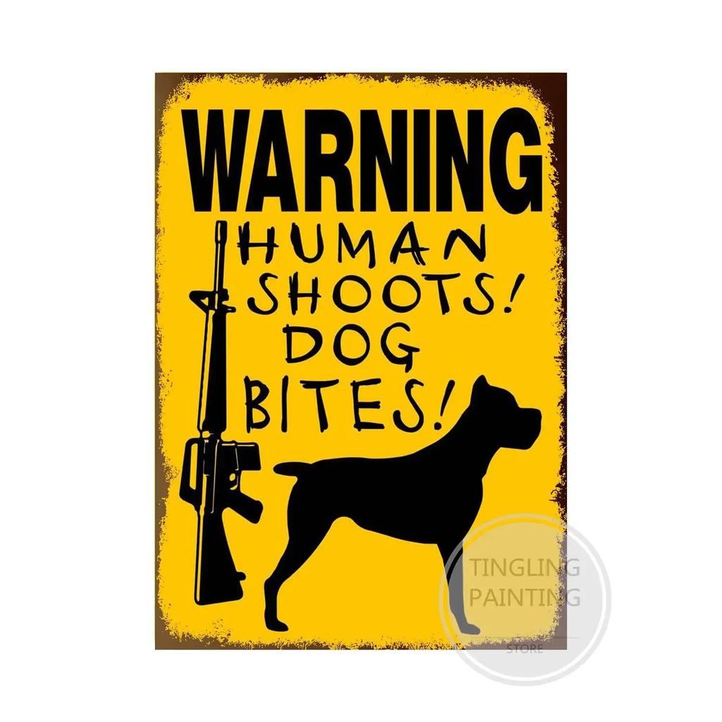 1pc Warning Dog Metal Tin Signs Vintage Poster Beware Of Dog Retro Sign Wall Stickers For Garden Family House Door Decoration