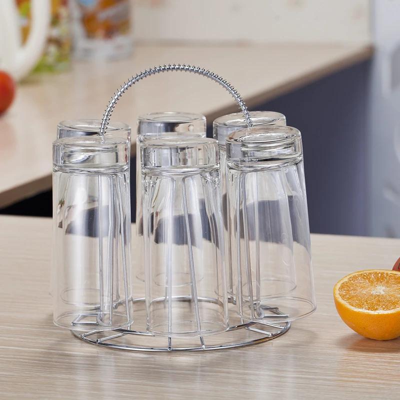 Estante de Metal y Vidrio para Tazas de Agua, Organizador Secador con Drenaje, Soporte Drenador, Útil Suministro para el Hogar y la Cocina