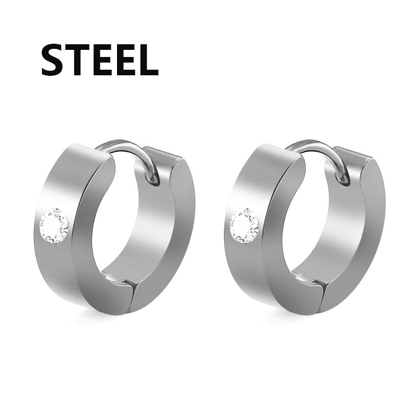 1 Pair Punk Round Zircon Hoop Earrings for Women Stainless Steel Circle Earring Men Unisex Gothic Party Jewelry Accessories
