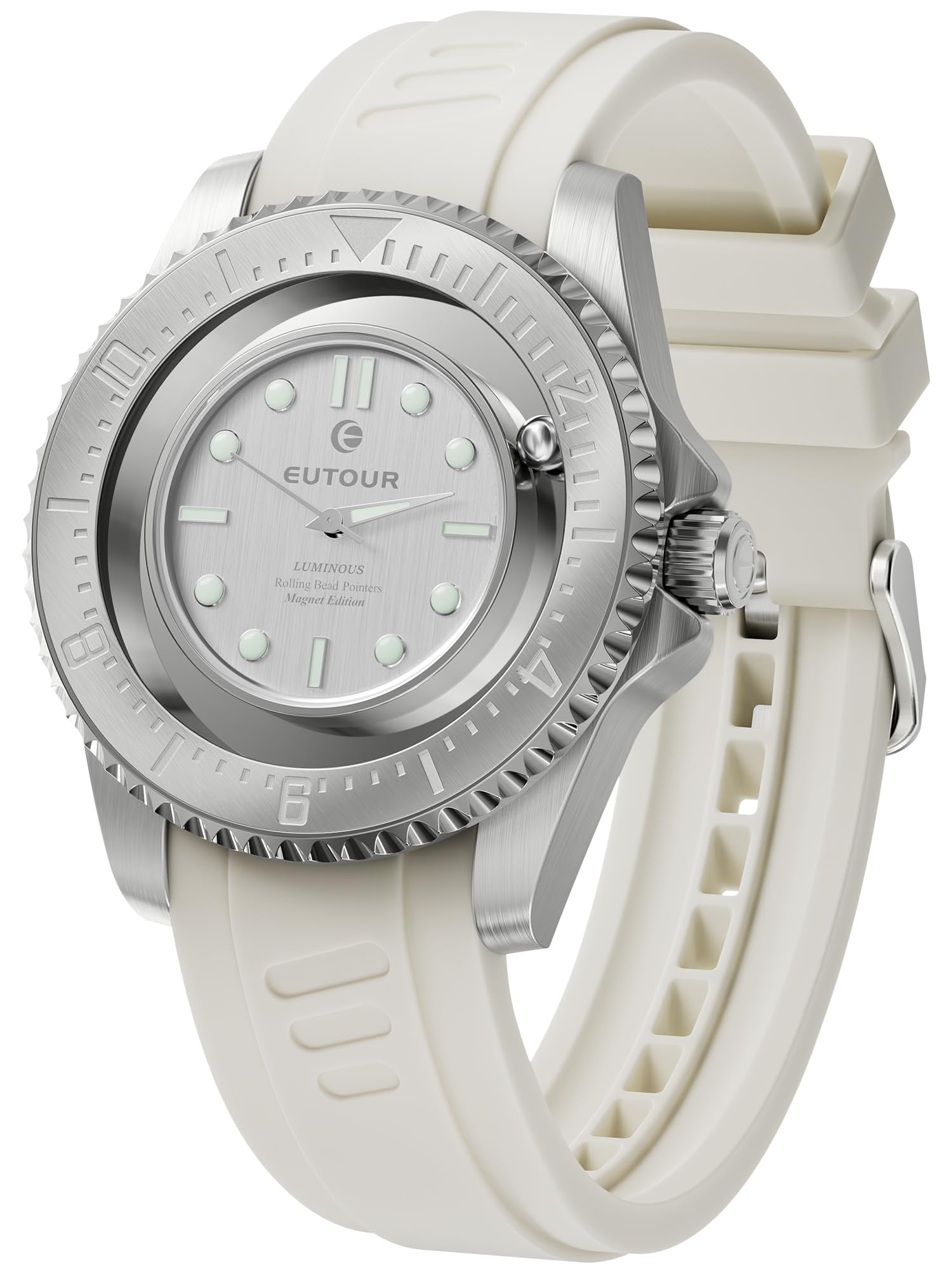 

EUTOUR Magnetic Watch with Magnetic Ball and Hand Casual Quartz 5ATM Water 40mm Rubber Silver Men s Design, Stylish, Simple, Watch, Resistance, Dial,