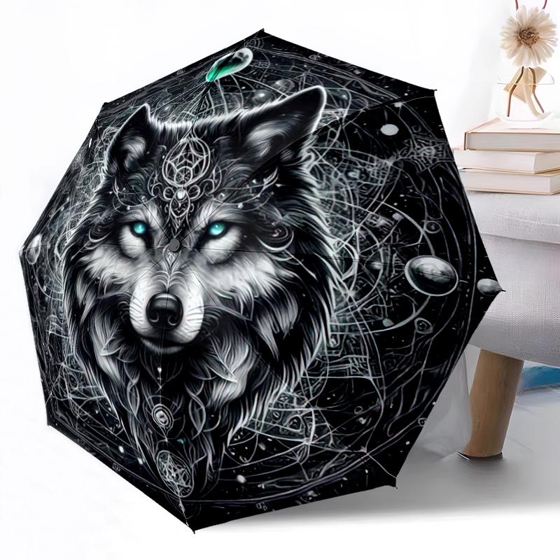 Wolf Traumlandschaft Automatischer Outdoor-Regenschirm Einziebares Design mit 8 Speichen Langlebig Leicht Perfektes Geschenk für Freunde Familie