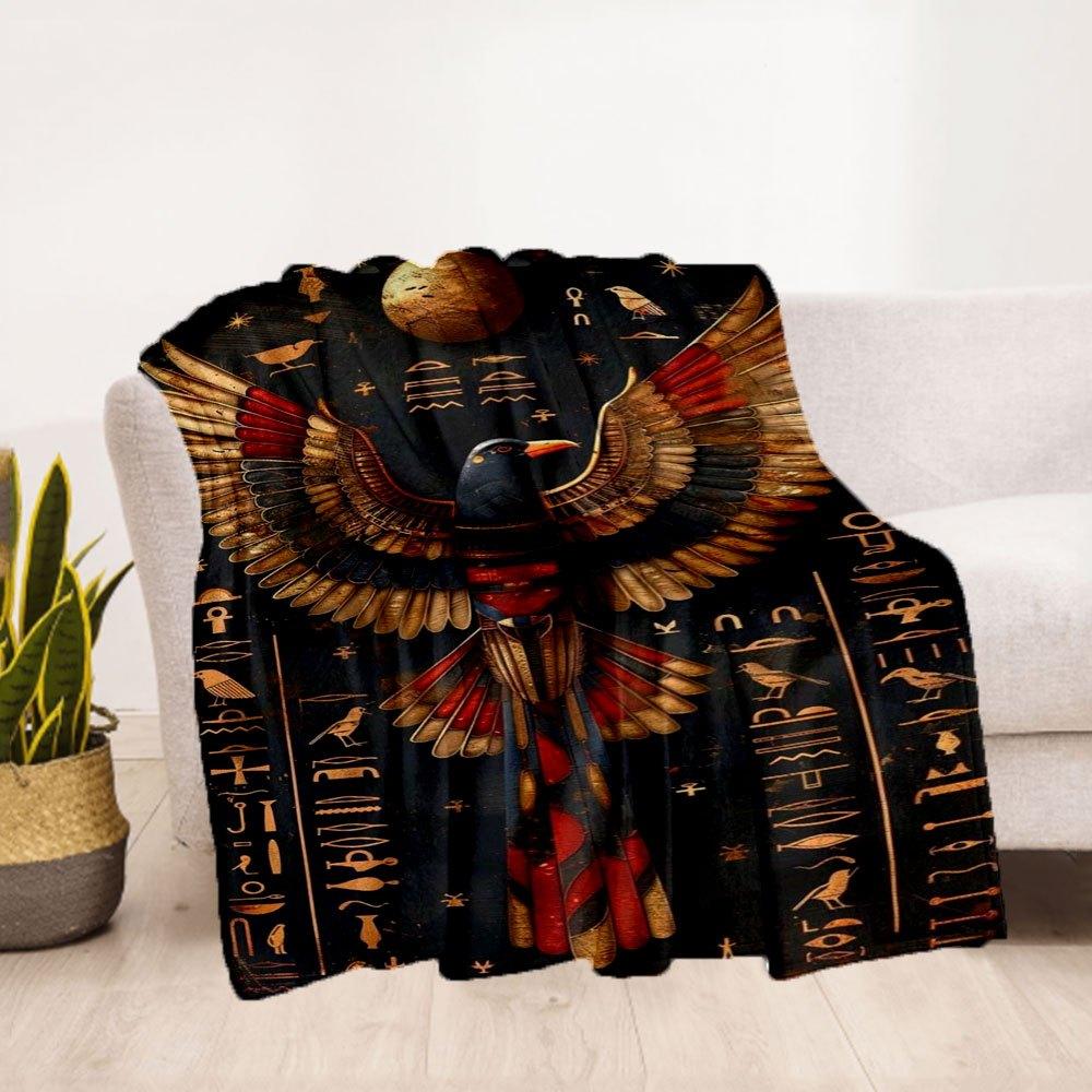 "Golden Egyptian Bird Wall Art Decor"Blanket Flannel Throw Blanket for Sofa, Bed, Travel, Camping, Office, Couch, Chair, And Bed Gift for Ch