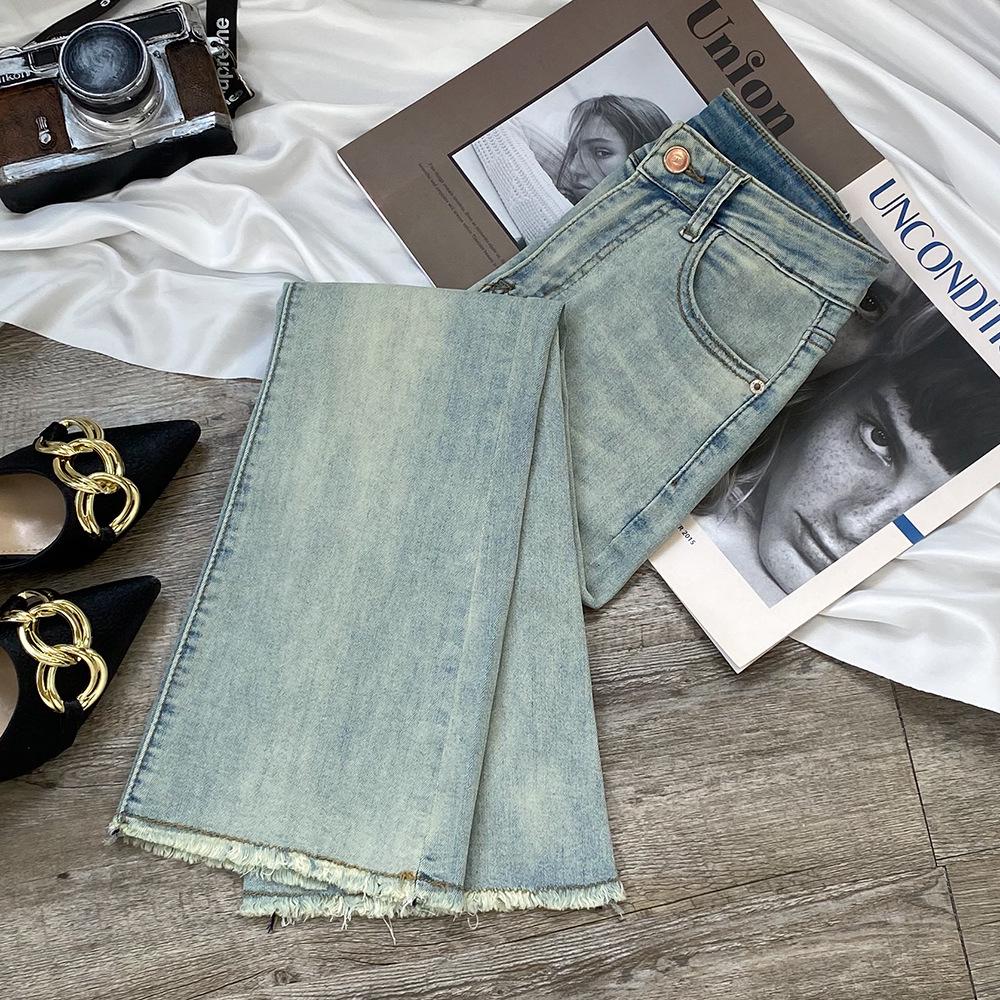 

2024 Женские маленькие джинсы с высокой посадкой, микро-клеш, укороченные - Летняя коллекция L (110-120 jin)