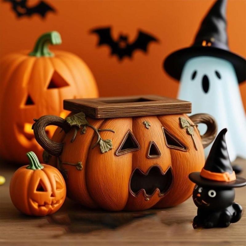 Halloween Pumpkin Tissue Box Organizer For Home Office Party Decoration Plastic Construction Napkin Dispenser