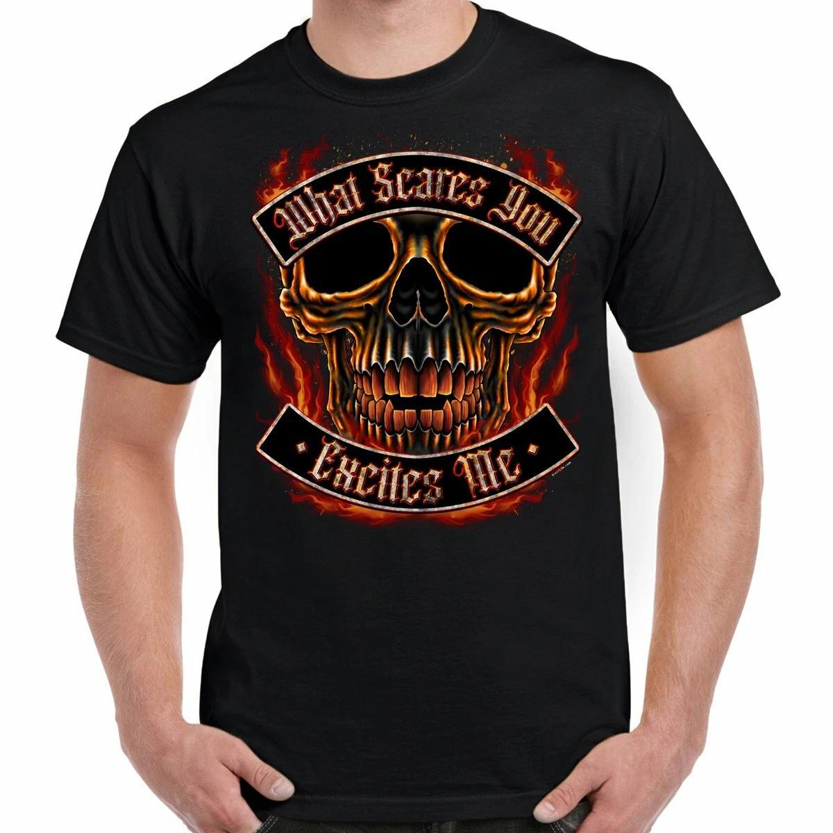 (Front Print) What Scares You Excites Me Flame Skull T-Shirt XXXXL