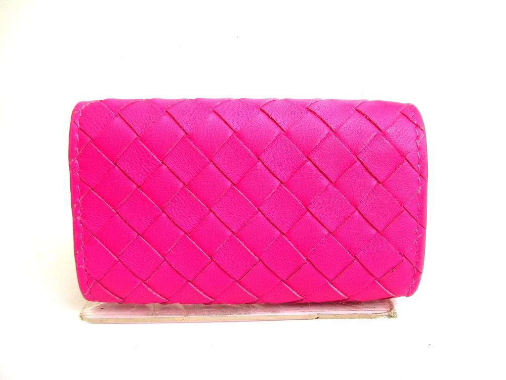 Authentic BOTTEGA VENETA Pink Leather Silver H/W 4 Pics Key Chain #b105  Seller Refurbished