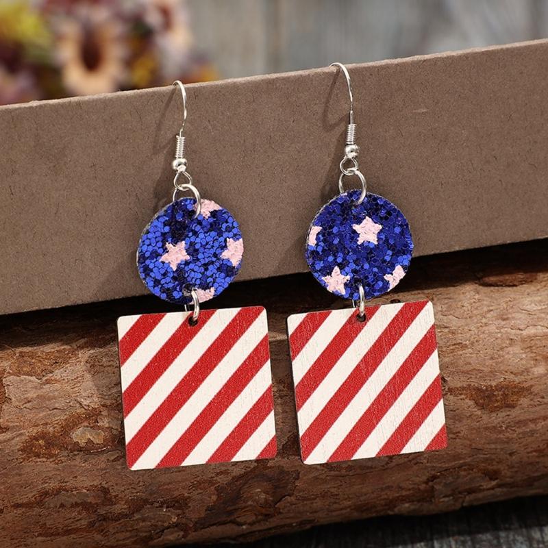 Retro Inspire Portable Earrings with Unique Multiple Layer Print and Flag Sequins Decoratiion for Festive Occasions