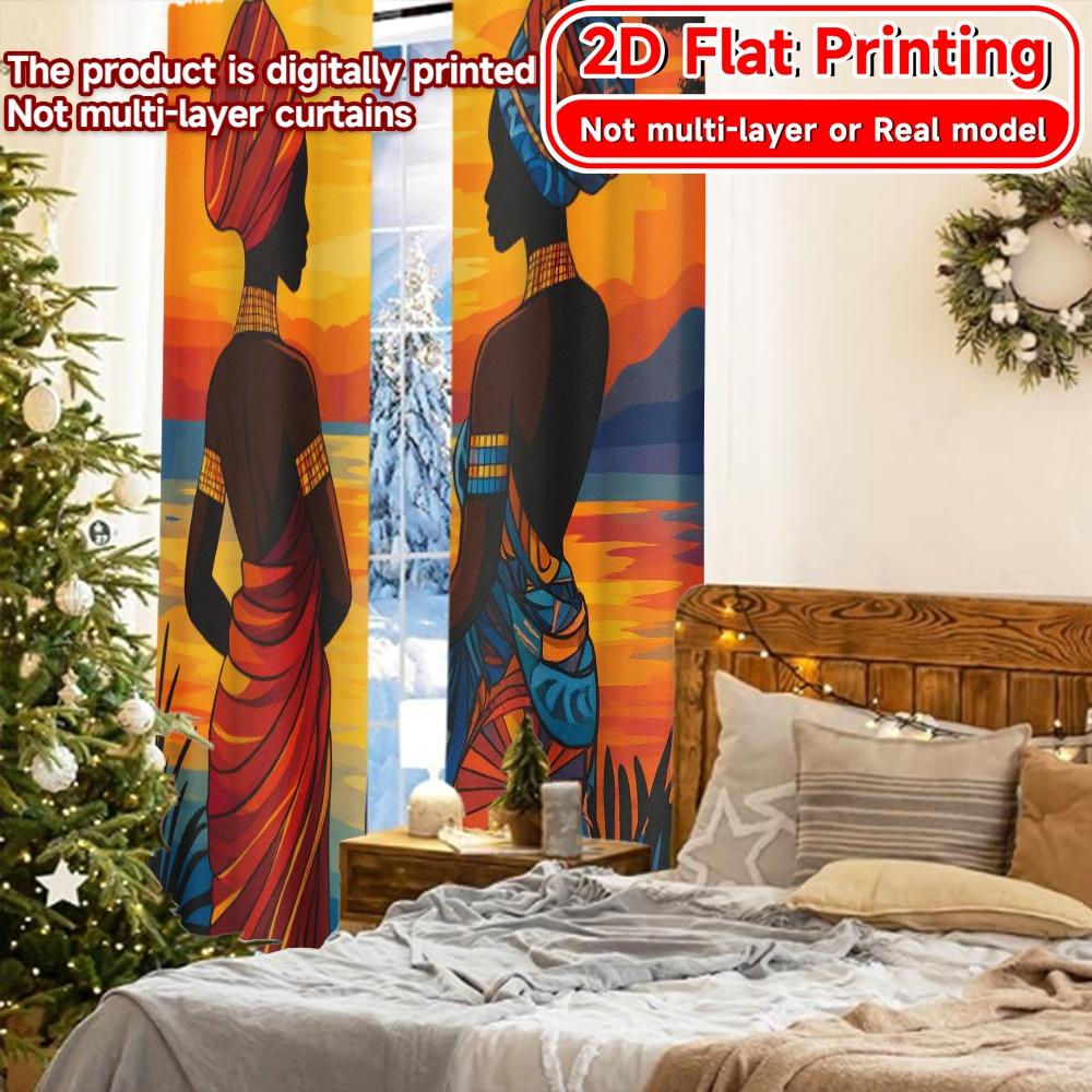 Flat Printing African Twilight Chic Creative Curtains Versatile Durable Polyester All Ldeal Room Set Of 2 Made