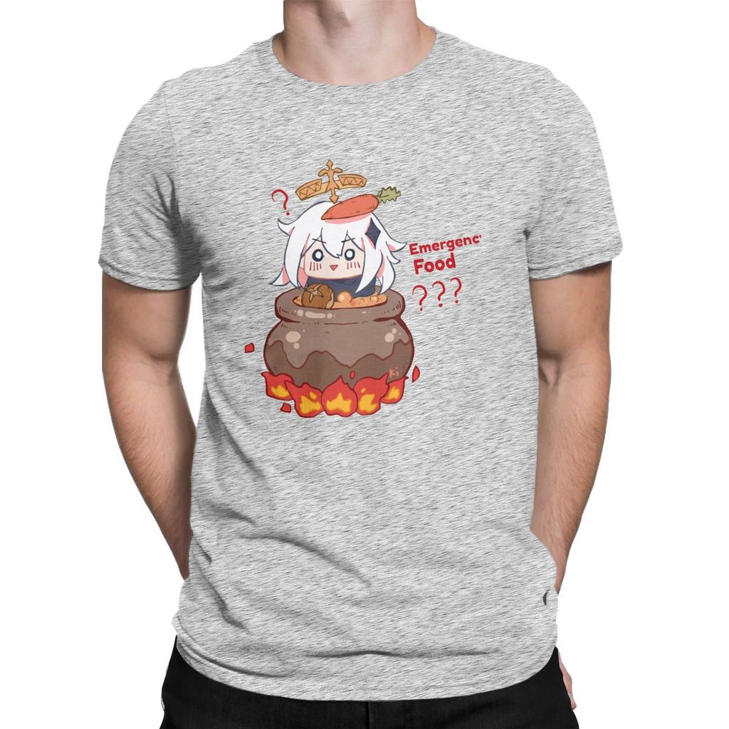 Vintage Paimon Genshin Impact Emergency Impact T Shirt For Men Pure Cotton T Shirts Genshin Impact