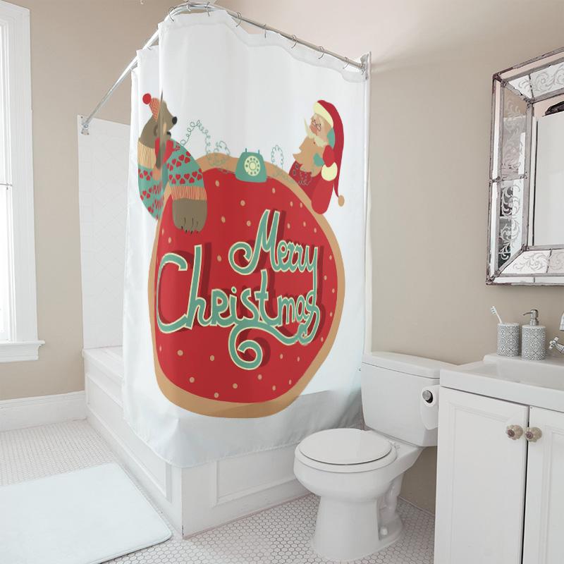 Tu Festive Christmas Shower Curtainholiday Bathroom Decorsanta Claus Designwaterproof Fabricholiday Homexmas Giftfestive Styleun