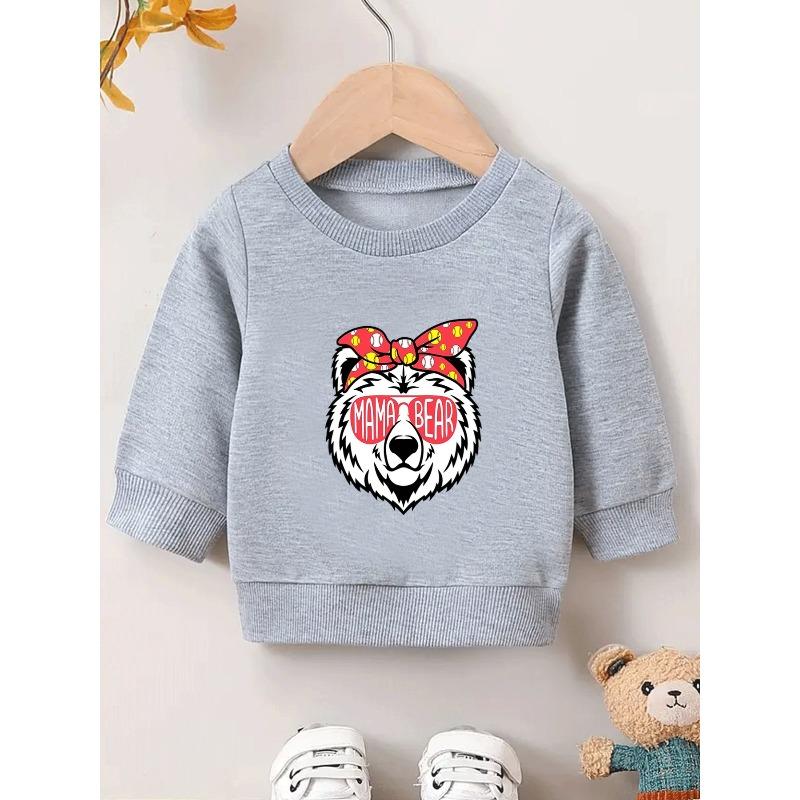 Kids Sweatshirt Black & White Bear Print Sweater - Soft Short-pendant Round Neck Long Sleeve Cute Bear Pattern Top