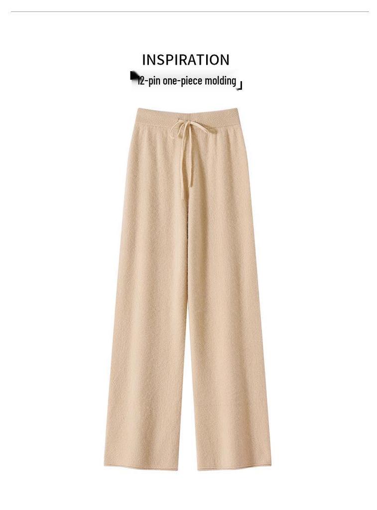 100% Pure Cashmere Women's Wide-Leg Knit Pants – Thickened, Drape, Floor-Length, Autumn/Winter Wear