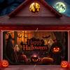 2D flat banner 1PC Halloween garage mystic witch ghost and pumpkin design with "Happy Halloween" text outdoor decorations