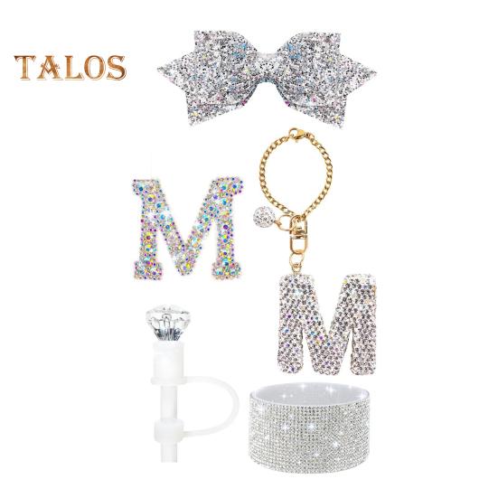 

5 шт. комплект соломенных чехлов со стразами для бутылок с водой, силиконовые наклейки для ботинок, подвески в виде букв, бант, сверкающий аксессуар для бутылки с искусственными бриллиантами M