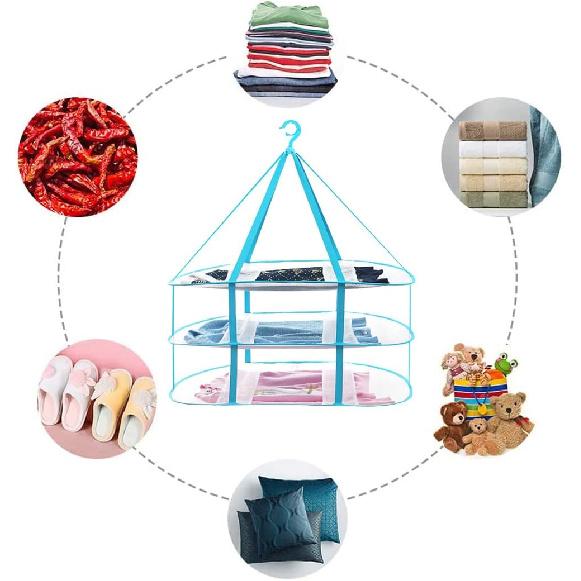 Fashion & Lifestyle Large Size Sweater Hanging Dryer, 3 Tier Folding Drying Rack, Lay Flat to Dry Mesh Clothes Hanger for Delicates and Swimsuit