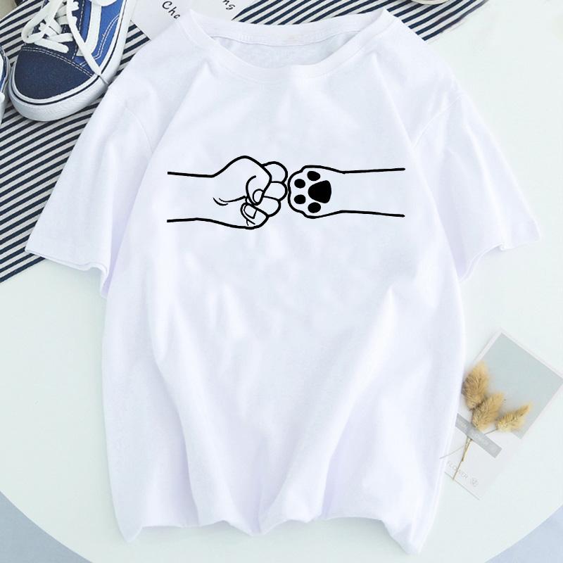 Women Dog Paw Print Short Sleeve Fashion Printed Summer Lady Womens Clothing Tops T-Shirt Shirt Tees Female T Shirt