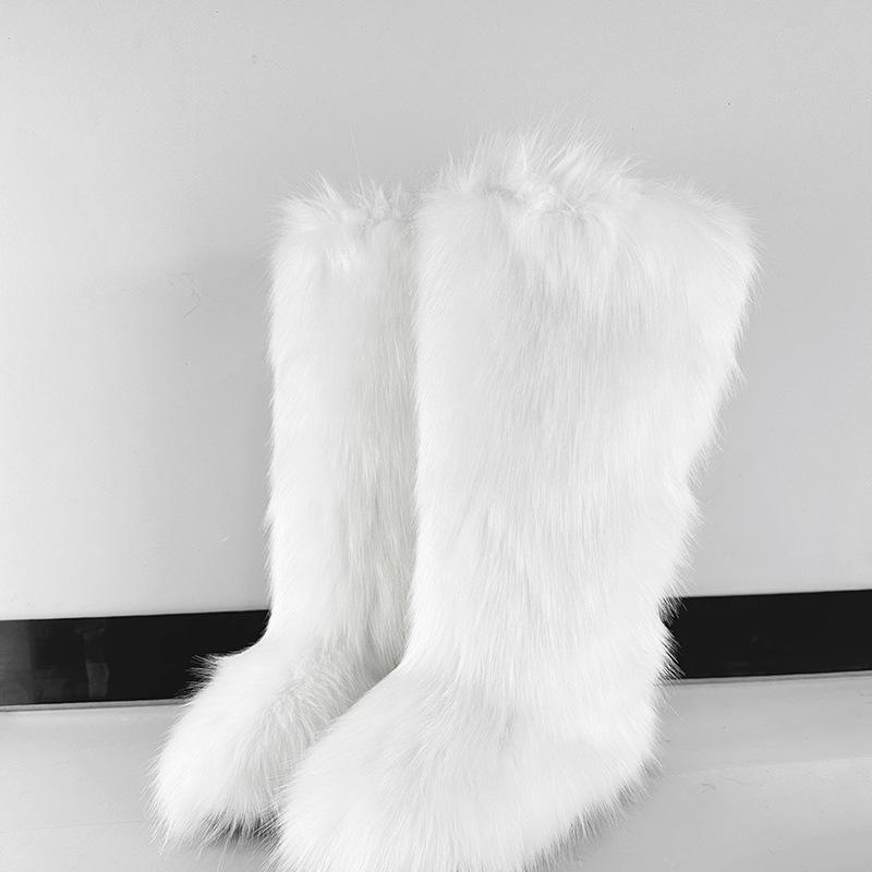 

Пушистые Сапоги Длинные Высокие Зимние Имитация Лисьего Меха Пушистые Снежные Сапоги Мужские и Женские Зимние Большого Размера Меховые Сапоги Выше Колена 44