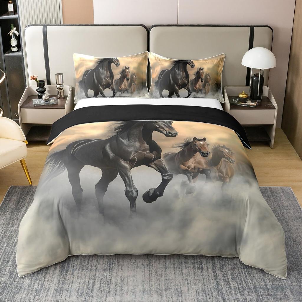 Comforter Horse Queen Size Wild Animals Bedding Set For Kids Girls Teens Dreamy Natural Flowers Plants Decor Comforter
