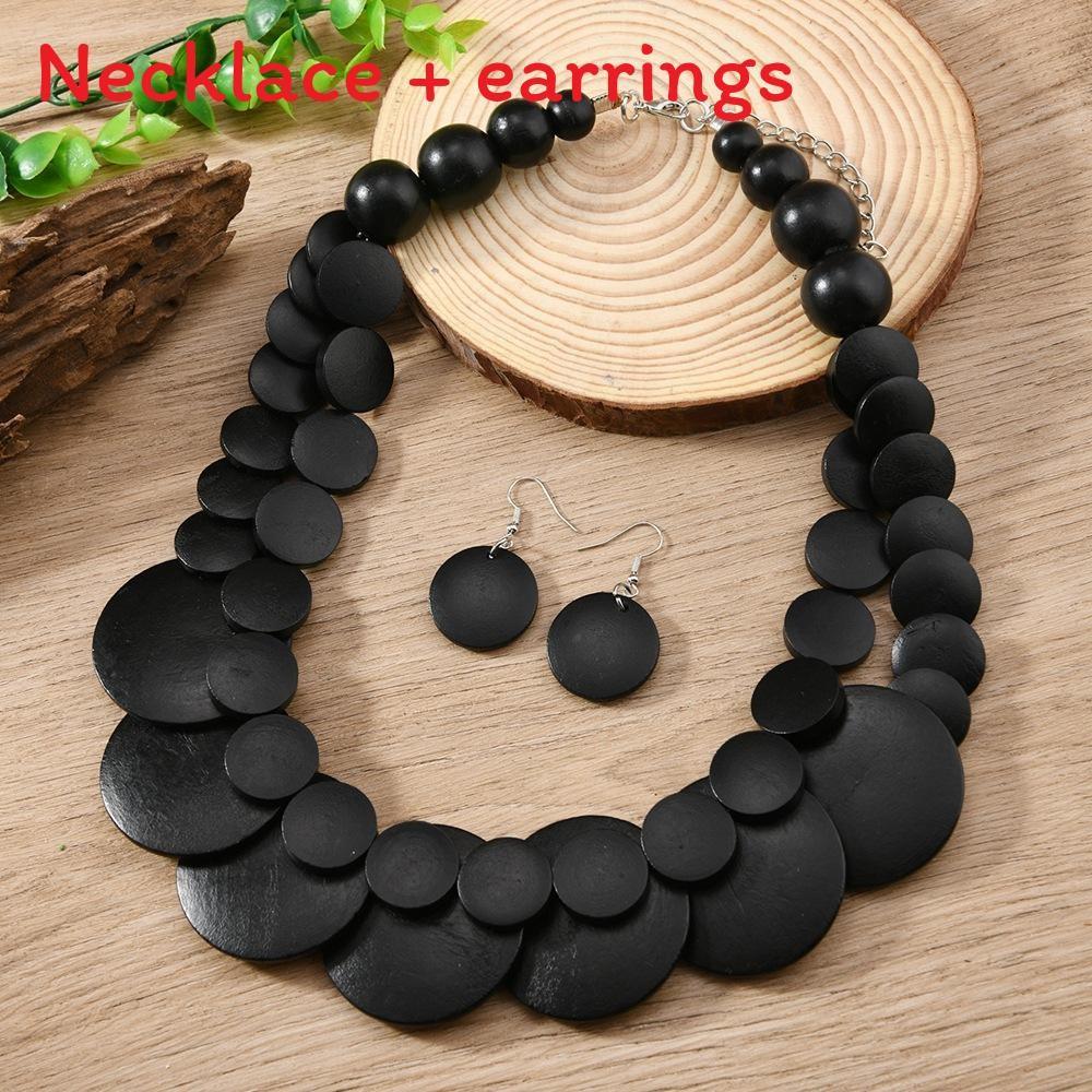 Artistic Jewelry Set With Wooden Beads And Floral Motifs For Winter Seasonal Collection Accessory