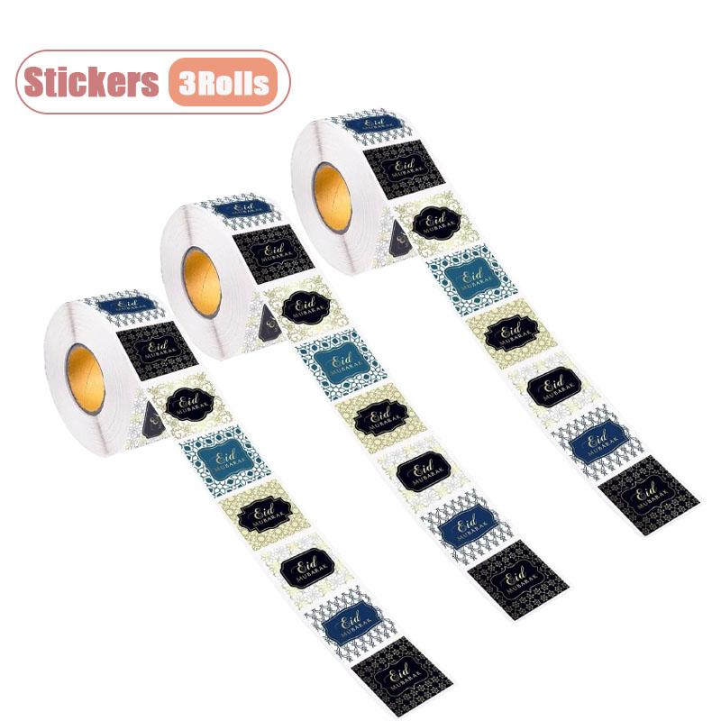 500PCS/1Roll Eid Mubarak Stickers Ramadan Islamic Festival Labels for Gift Wrapping Envelope Sealing Party Decorations Supplies