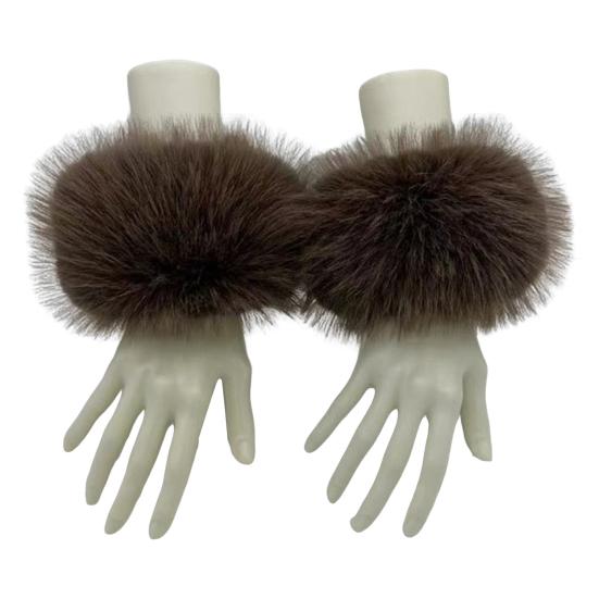 1 Pair Faux Fur Wrist Warmers Fluffy Women Plush Sleeve Cuffs Windproof Thermal Accessory for Jackets Sweaters