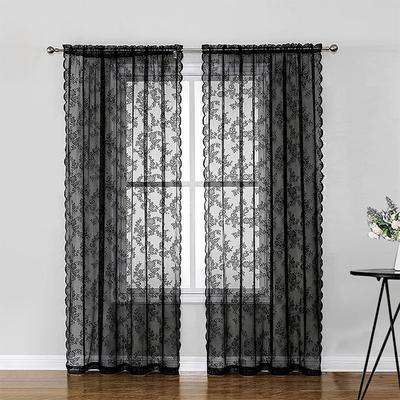1pc Floral Embroidery Lace Curtain Vintage Flower Tulle Ruffle Sheer Curtain Panel Sweet Romantic Bedroom Window Decor Drapes