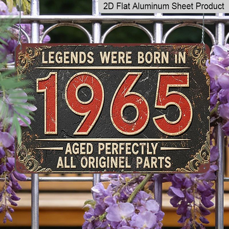 2D Flat Vintage Style Metal Sign, (8x12), "Legends Were Born in 1965" Decorative Plaque, Perfectly Aged with All Original Parts, Floral Design