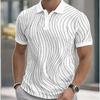 Geometric Pattern Polo Shirt for Men, Short Sleeve, Turn-down Collar, Casual Sporty Style, Buttoned, Spring/Summer