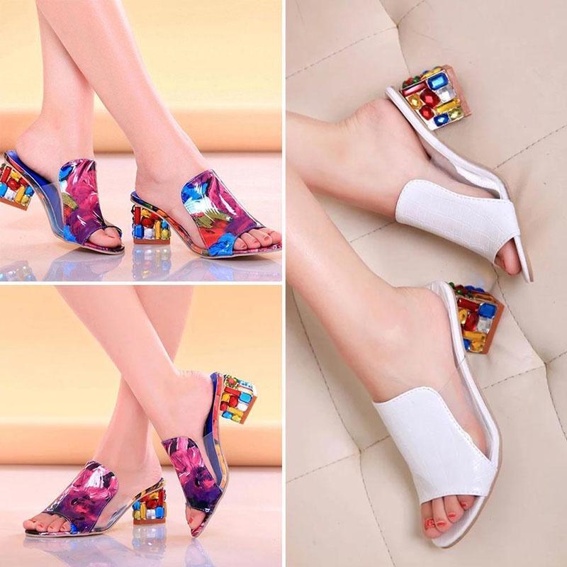 Premium Quality Womens Crystal Heeled Slippers With Peep-toe Ideal For Casual Wear