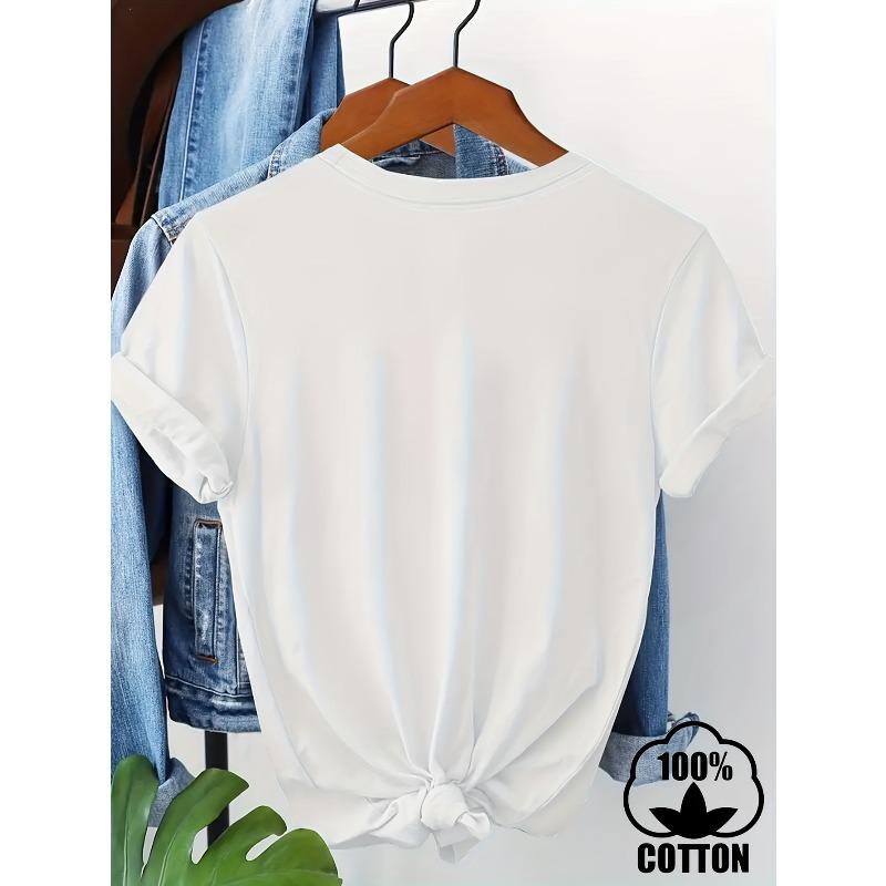 Women's Artistic Print T-Shirt Round Neck Short Sleeve Joyful Face Chest Detail Soft Fabric Regular Fit All-Season Casual Tee