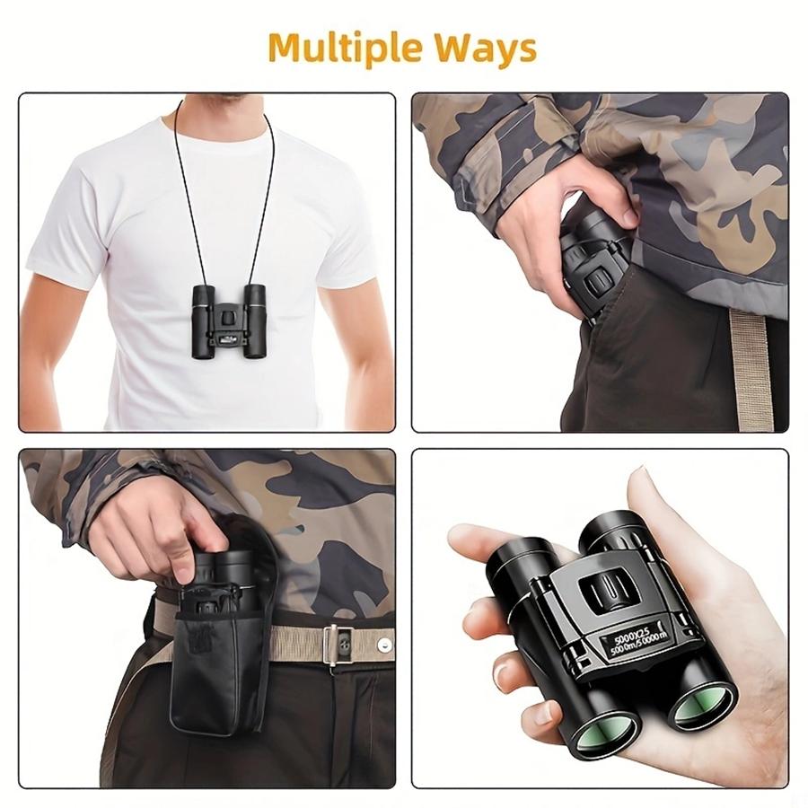 5000x25 HD Zoom BAK4 Telescope Portable Powerful Folding Low Light Binoculars Long Range for Hunting Camping Hiking Outdoor